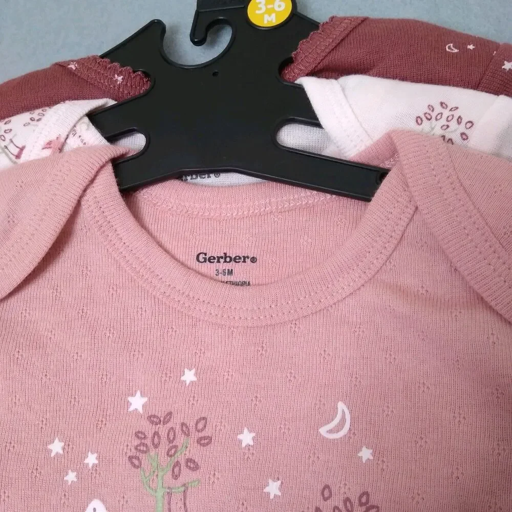 Gerber Onepiece Bodysuits Size 3 6m Baby Girls Lot Pinks Nature Moon Stars Puppy